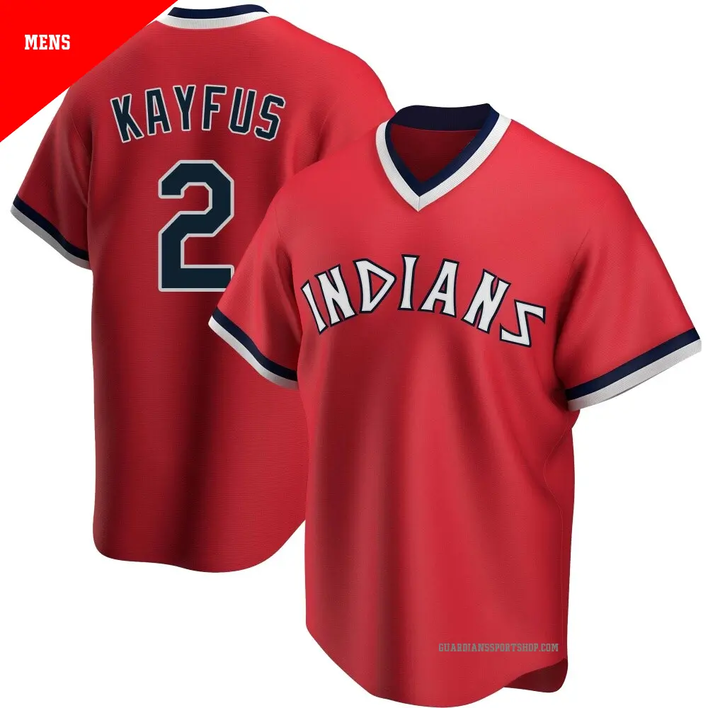 Men's ＃2 CJ Kayfus Cleveland Guardians Red Replica Road Cooperstown Collection Jersey