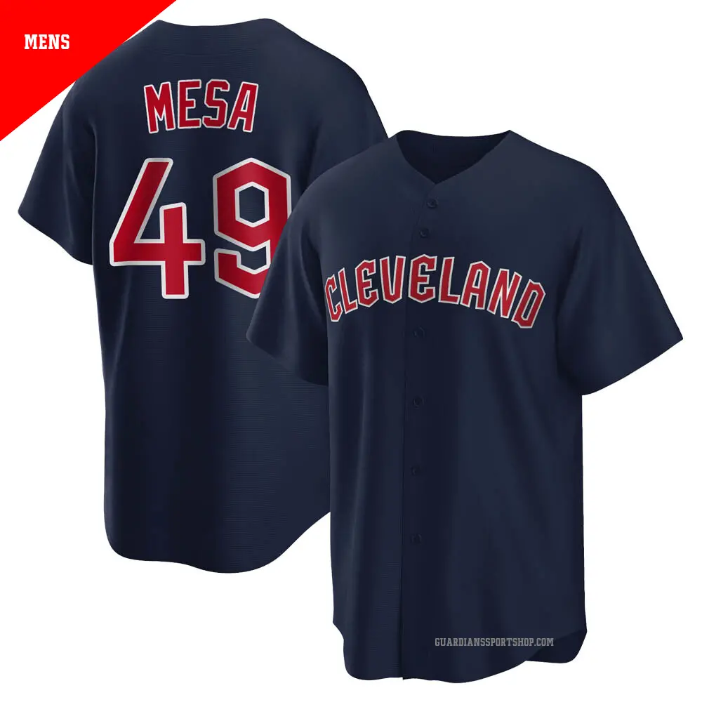 Men's ＃49 Jose Mesa Cleveland Guardians Navy Replica Alternate Jersey