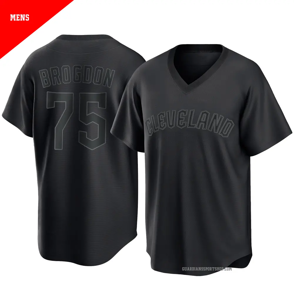 Men's ＃75 Connor Brogdon Cleveland Guardians Black Replica Pitch Fashion Jersey
