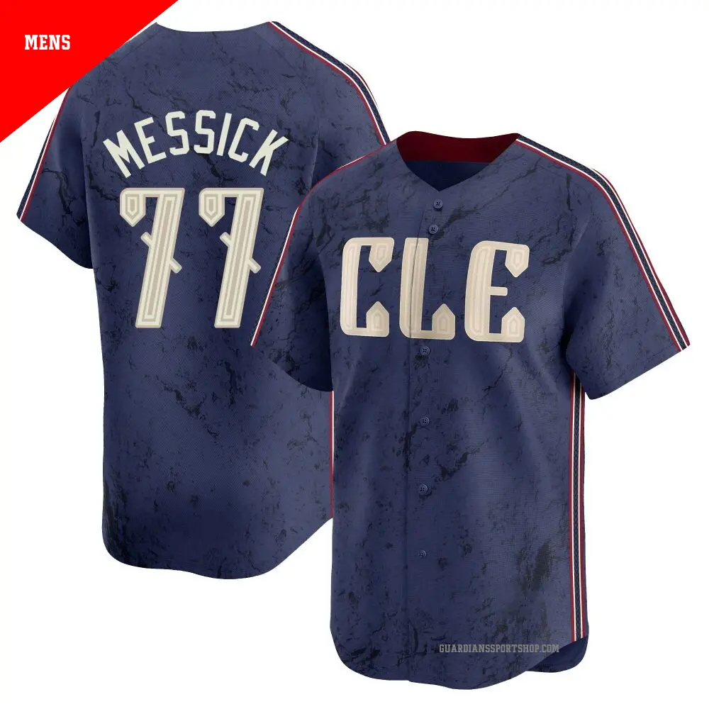 Men's #77 Parker Messick Cleveland Guardians Navy Authentic