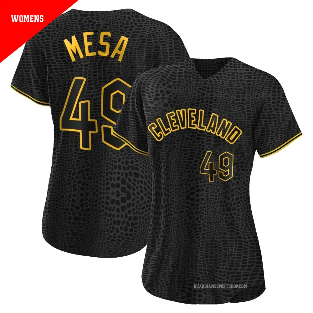 Women's ＃49 Jose Mesa Cleveland Guardians Black Authentic Snake Skin City Jersey