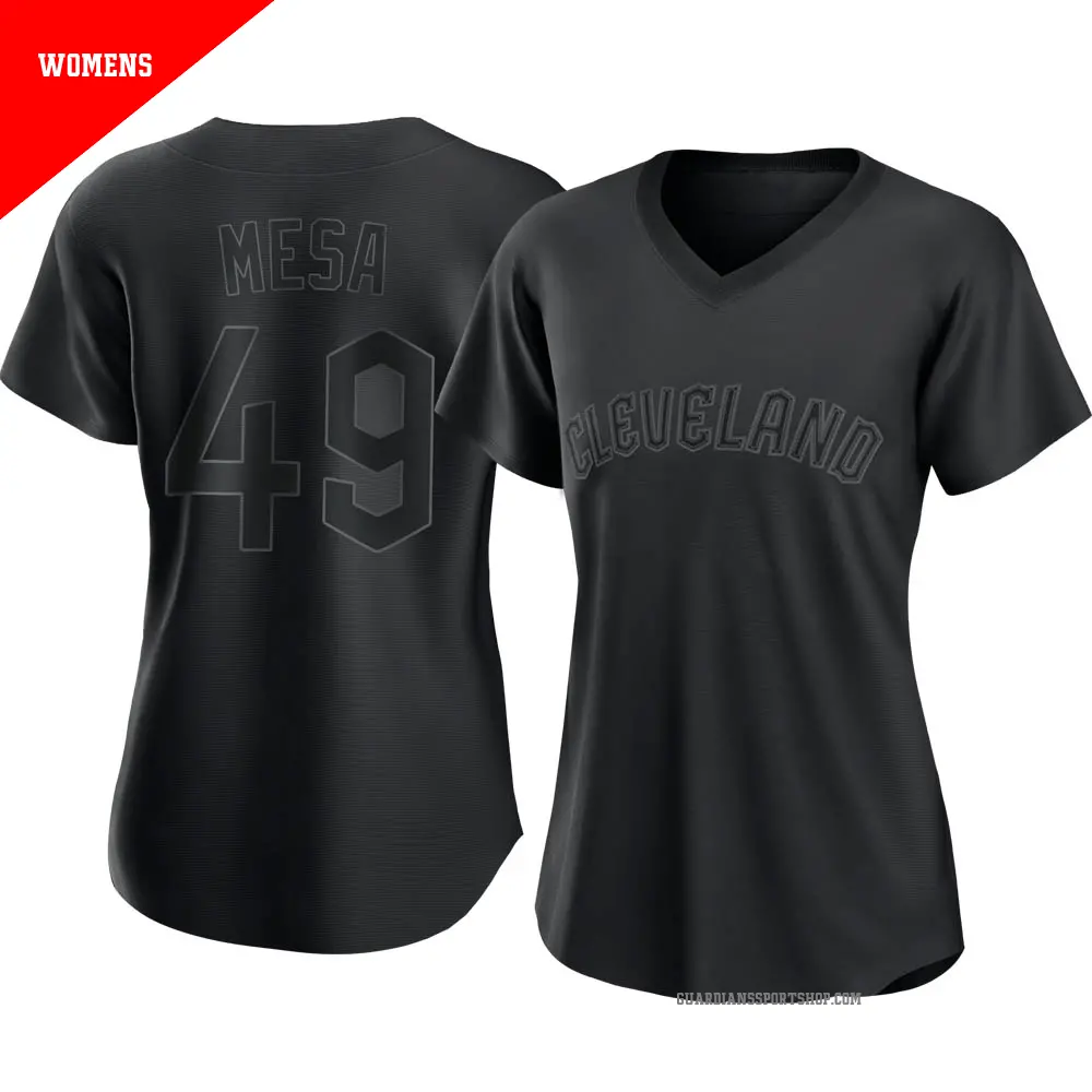 Women's ＃49 Jose Mesa Cleveland Guardians Black Replica Pitch Fashion Jersey