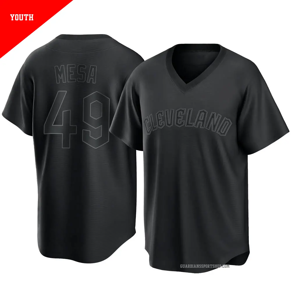 Youth ＃49 Jose Mesa Cleveland Guardians Black Replica Pitch Fashion Jersey