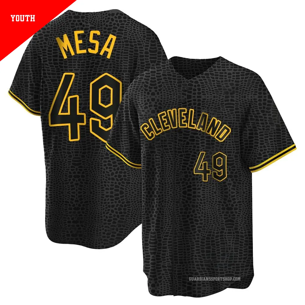 Youth ＃49 Jose Mesa Cleveland Guardians Black Replica Snake Skin City Jersey