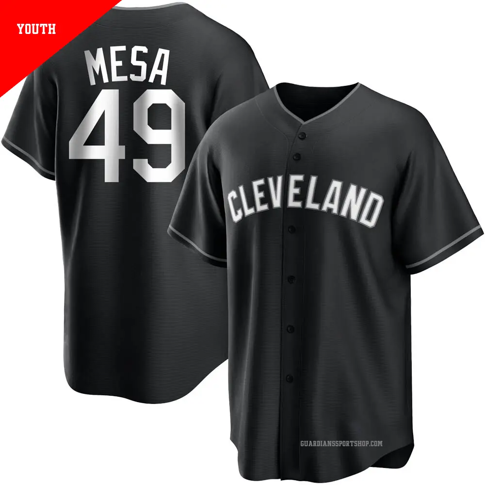 Youth ＃49 Jose Mesa Cleveland Guardians Black/White Replica Jersey