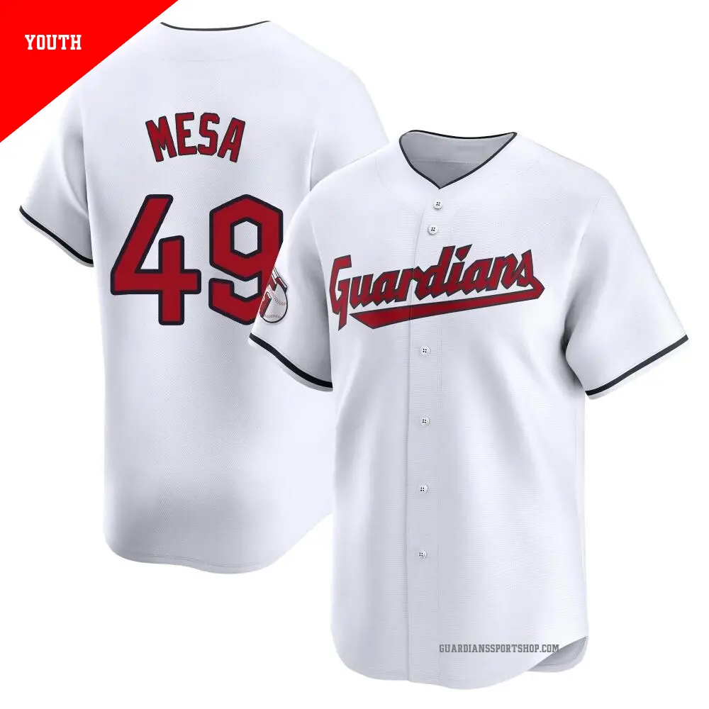 Youth ＃49 Jose Mesa Cleveland Guardians White Limited Home Jersey