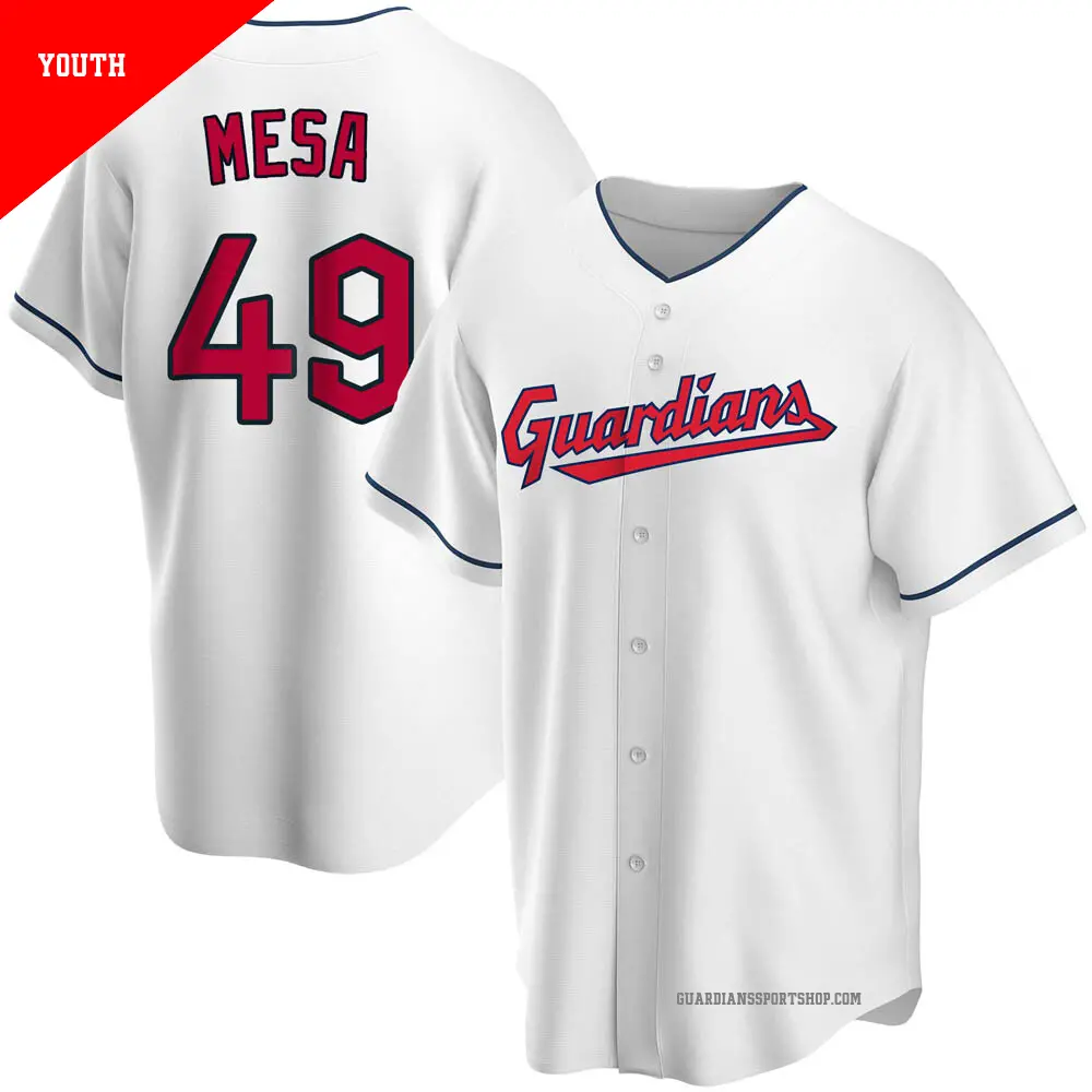 Youth ＃49 Jose Mesa Cleveland Guardians White Replica Home Jersey