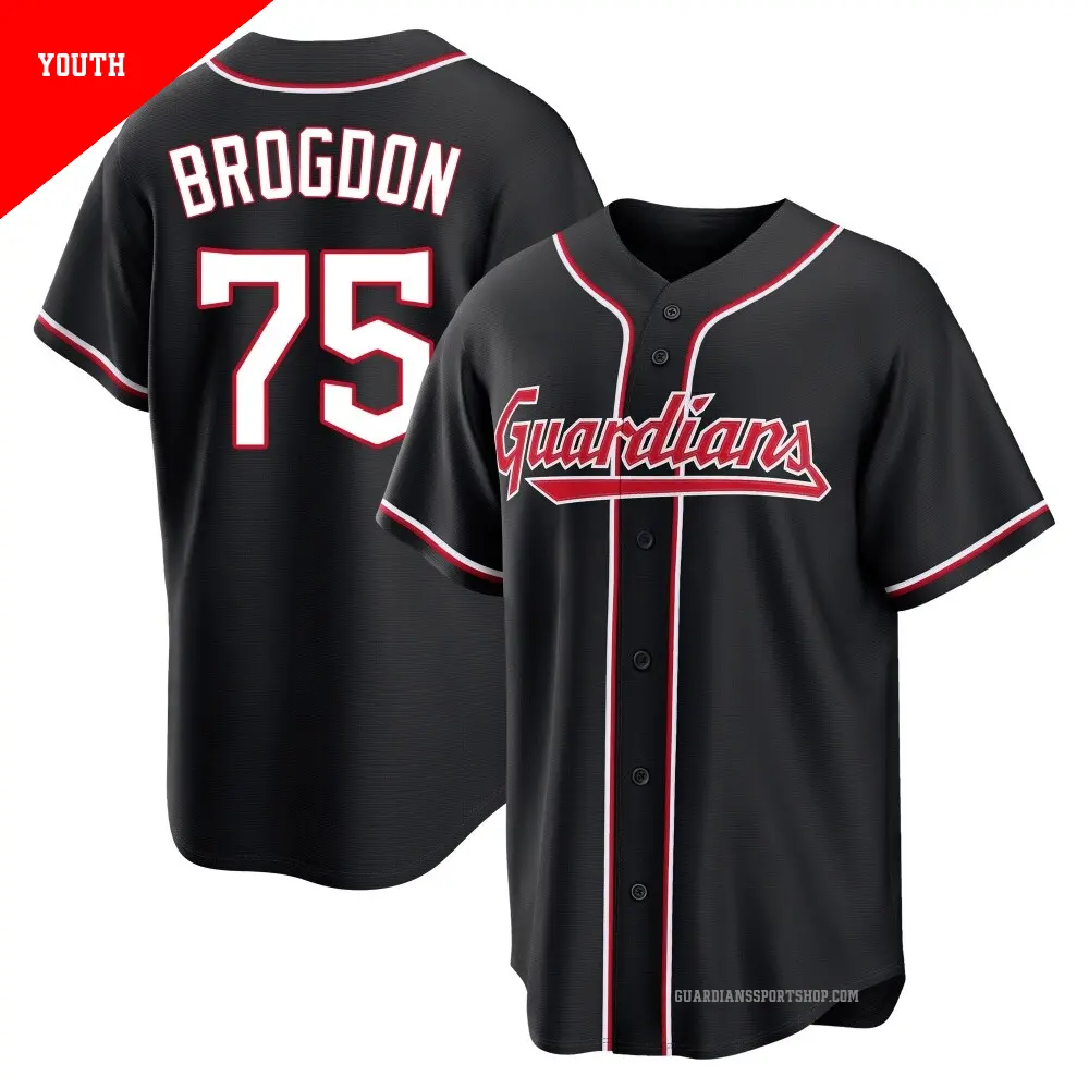 Youth ＃75 Connor Brogdon Cleveland Guardians Black Replica Fashion Out Jersey